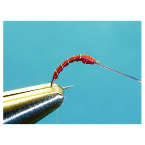 Red midge pupa fly tied on a Gamakatsu Smallest Tanago hook