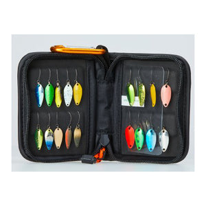 Daiwa Presso Lure Wallet - small (opened, showing 18 spoons inside))