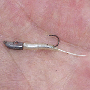 JH-85 jig head with 1.3" pearl Pin Worm.